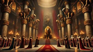 Reynard facing the lion king’s court in medieval hall