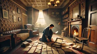Holmes escribiendo la clave del cifrado en un papel en Baker Street