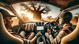 Piloto y copiloto estudian las notas de ritmo dentro del habitáculo de un coche de rally