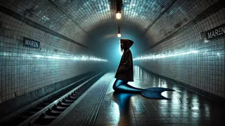 Maren cantando suavemente en un arco subterráneo tenuemente iluminado