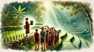 Bugan ensinando os jovens Ifugao por meio dos terraços de arroz e da floresta ancestral