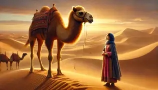 Layla se encuentra con el camello que habla en las doradas dunas de Ghadames.