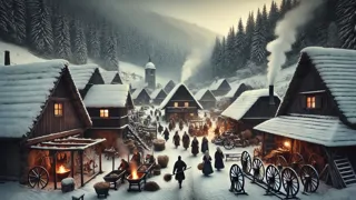 Aldeanos en la Austria medieval preparándose para la llegada de Perchta durante las Doce Noches.