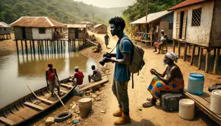 Kwame Boateng chega a Anum, descendo de um ônibus empoeirado enquanto os moradores murmuram sobre a lenda do Rio Falante.