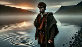 Un joven pescador islandés, Einar, se encuentra al borde del Lagarfljót, observando las inquietantes ondas en las oscuras aguas al anochecer.