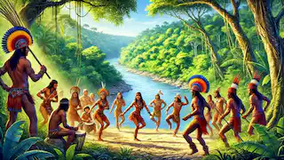 Pueblos indígenas del Amazonas realizando una danza tradicional.