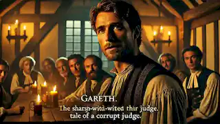 Gareth narrando la historia del juez corrupto.