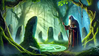 Ulysses trifft den Druiden Finn in einem nebligen Wald, wo Finn ein Ritual in einem heiligen Hain vollzieht.