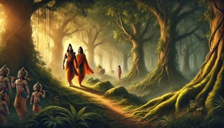 El príncipe Rama y Lakshmana ingresan en el denso bosque de Dandaka durante su exilio.
