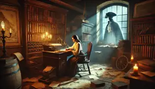 Isabella estudia un viejo diario en el archivo del museo cuando, de repente, una figura fantasmagórica de un pirata aparece a la luz de la luna.