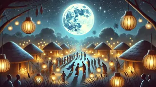 Faroles brilla bajo la luna llena en un festival del pueblo en Nigeria.