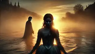 Elisabeth von Hohenburg se desvanece en la bruma a la orilla del río, mientras el dorado amanecer se refleja en las aguas tranquilas del Danubio.