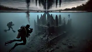 Un buzo emerge de las profundidades del río Tisza, echando un vistazo hacia atrás mientras una figura sombría aparece en las aguas, dejando el misterio sin resolver.