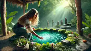Aiyanna führt ein Reinigungsritual an der heiligen Quelle durch, um ihr Dorf zu heilen.