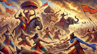 La escena de batalla en Kurukshetra.