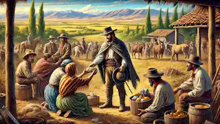 Gauchito Gil ayudando al pueblo de Argentina durante su tiempo como forajido.
