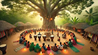 Los aldeanos celebran la unidad bajo el santuario de baobab con cuencos compartidos de gachas