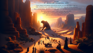 Elena and the enigmatic creature sharing a silent moment in a natural desert amphitheater.