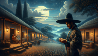 Primer plano de una trenza intrincada bajo la luz de la luna, con acordes de guitarra resonando en el fondo.