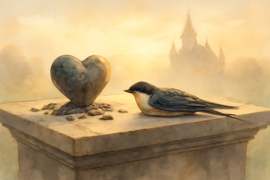 El corazón de la estatua se deshace mientras el oro fluye hacia los necesitados.