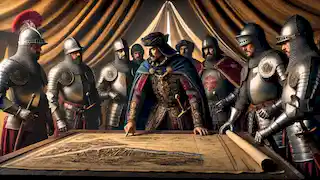 El Cid planeando con sus caballeros antes del asedio de Valencia.