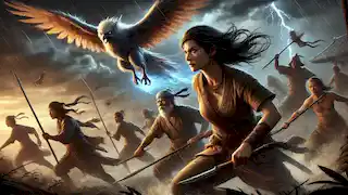 Aiyana and Chenoa leading the villagers in the battle against the darkness.