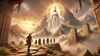 Darrin y sus compañeros se encuentran con Baiame, el Gran Creador, en la cima cubierta de niebla de la sagrada montaña.