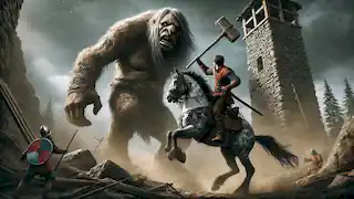 Asbjørn stood resolute, his sword gleaming in the fading sunlight, while beside him, Dapplegrim, his trusty steed, pawed at the ground, muscles coiled and ready for action. The ground trembled as the massive troll emerged from the shadowy forest, its hulking form towering over them, with skin like warped stone and eyes glinting with malevolence.
The troll let out a booming roar, shaking the very foundations of the princess's tower behind them. Asbjørn felt the fear ripple through the air but shook it off. He remembered the tales of gallantry told by the village elders—today he would become one of those legends.