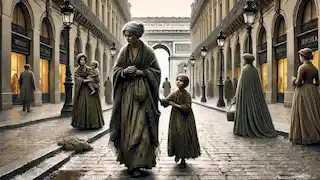 La vieille Matilda s'avance vers son amie Mme Forestier sur les Champs-Élysées, prête à révéler la vérité sur le collier.