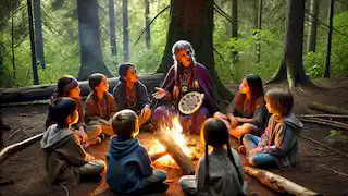 Aiyanna bringt den jungen Dorfbewohnern die Traditionen und Spiritualität der Anishinaabe näher.