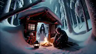 Yoshiro, un anciano leñador, está sentado dentro de una cueva cuando aparece Yuki-onna en la entrada durante una tormenta de nieve.