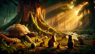 ## Ilustración de un castor confiado y una tortuga decidida
En el inicio de una emocionante carrera en el bosque, un castor lleno de confianza se posiciona junto a una tortuga decidida. A su alrededor, una multitud de animales curiosos se ha reunido, observando atentamente la competencia. El ambiente está cargado de energía y expectativa mientras ambos competidores se preparan para dar lo mejor de sí. La sonrisa del castor refleja su autoconfianza, mientras que la mirada de la tortuga muestra una firme determinación. Es un momento lleno de promesas, donde la valentía y la perseverancia se enfrentarán en esta carrera única.