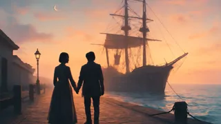 Un pequeño vaporero costero partiendo de Yalta al amanecer