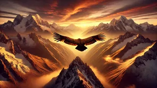 El cóndor dorado planeando sobre las cumbres nevadas de los Andes