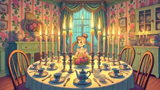 Velas montadas en patines deslizándose alrededor de una mesa de comedor.