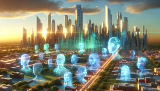 Students engaging with holographic lessons in a futuristic classroom