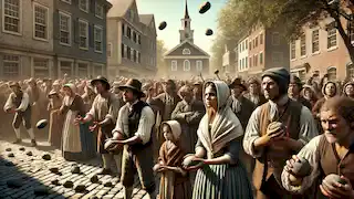 Los habitantes del pueblo levantan piedras, preparándose para lanzar, mientras la familia Hutchinson se encuentra paralizada por el miedo.