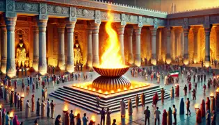 La Llama Eterna arde con intensidad en su templo restaurado, atrayendo a visitantes de todo el mundo para contemplar su belleza atemporal.