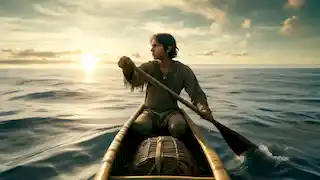 Ishmael paddelt mit seinem Kanu hinaus auf das offene Meer.