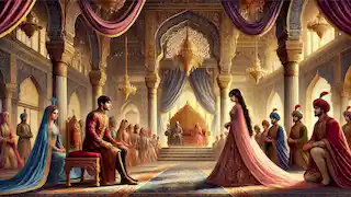 Aladino se encuentra con la Princesa Jasmine en el palacio del Sultán.