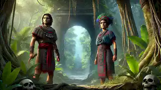 Hun-Hunahpú y Vucub-Hunahpú se encuentran victoriosos en la selva tras escapar de Xibalbá, con la entrada al inframundo sellada.