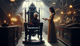 Elena purchasing the Devil’s Chair from Mrs. Whitaker.