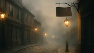 Calleja de adoquines vacía en Dublín iluminada por la luz del amanecer
