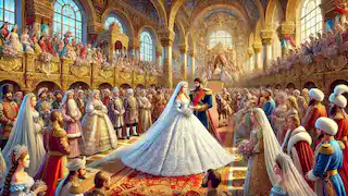 Vasilisa y el Zar en una grandiosa ceremonia de boda con decoraciones lujosas.