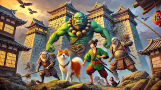 Momotaro y sus compañeros se infiltran en la fortaleza de los ogros en Onigashima, preparándose para la batalla.