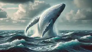 Moby Dick, der große weiße Wal, der die Oberfläche des Ozeans durchbricht.