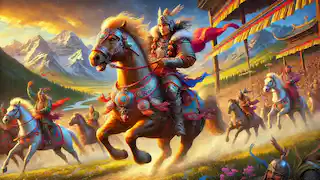 El rey Gesar triunfó en la carrera de caballos para determinar al verdadero rey.