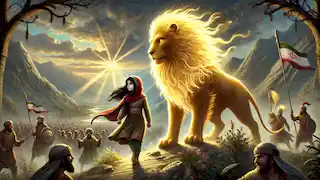 Le Lion Gardien et Laila se tiennent victorieux alors que les villageois acclament, tandis que les créatures prennent la fuite vers les montagnes.
