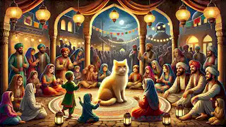 Los habitantes de Shahrazad celebran con alegre reverencia el regreso del místico gato persa, Mitra.