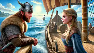 Gunnar Hámundarson y Hallgerðr Höskuldsdóttir se conocen por primera vez en un barco vikingo en alta mar.